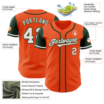 Custom Orange White-Green Authentic Two Tone Baseball Jersey - Sky-Custom