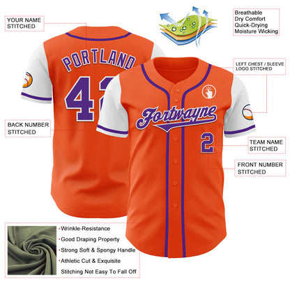 Custom Orange Purple-White Authentic Two Tone Baseball Jersey - Sky-Custom