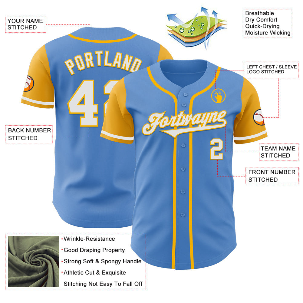 Custom Powder Blue White-Gold Authentic Two Tone Baseball Jersey - Sky-Custom