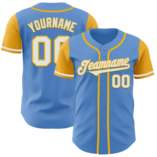 Custom Powder Blue White-Gold Authentic Two Tone Baseball Jersey - Sky-Custom