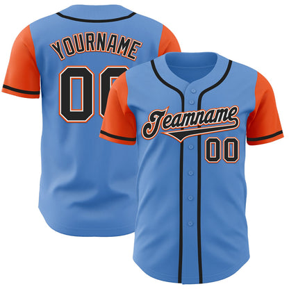 Custom Powder Blue Black-Orange Authentic Two Tone Baseball Jersey - Sky-Custom
