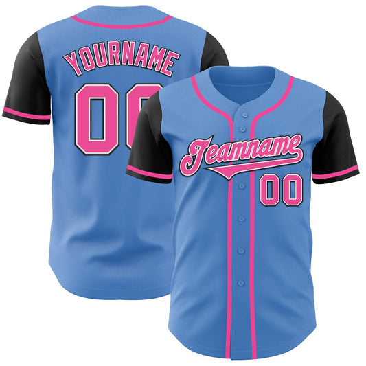 Custom Powder Blue Pink-Black Authentic Two Tone Baseball Jersey - Sky-Custom
