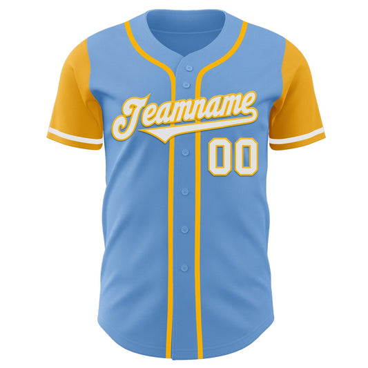 Custom Light Blue White-Gold Authentic Two Tone Baseball Jersey - Sky-Custom