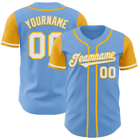 Custom Light Blue White-Gold Authentic Two Tone Baseball Jersey - Sky-Custom