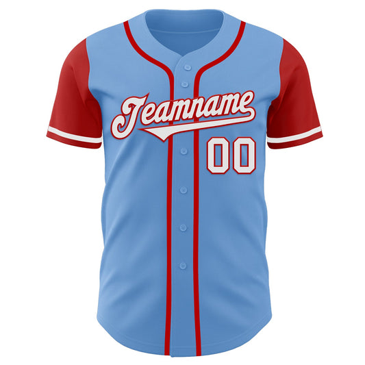 Custom Light Blue White-Red Authentic Two Tone Baseball Jersey - Sky-Custom