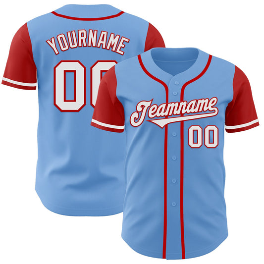 Custom Light Blue White-Red Authentic Two Tone Baseball Jersey - Sky-Custom