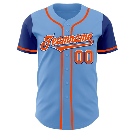 Custom Light Blue Orange-Royal Authentic Two Tone Baseball Jersey - Sky-Custom