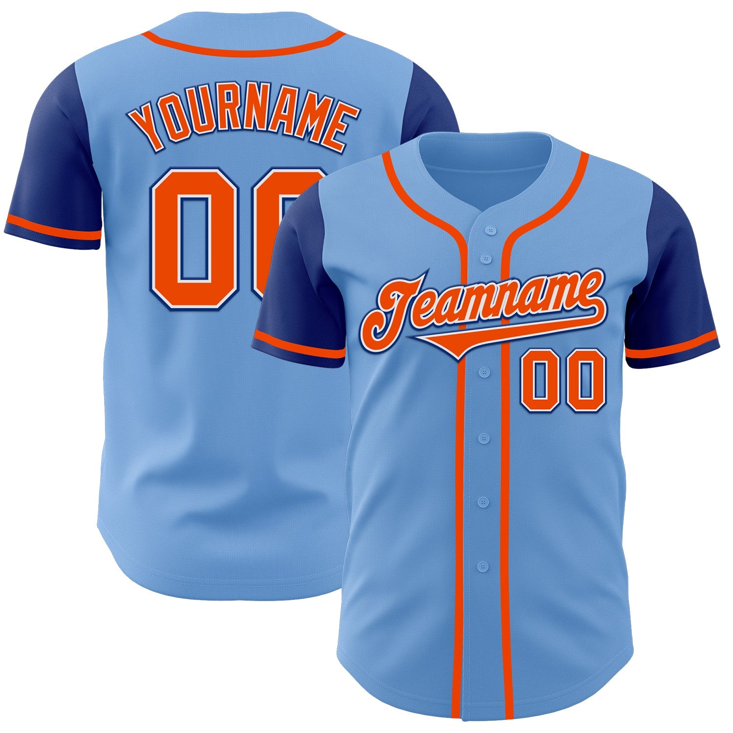 Custom Light Blue Orange-Royal Authentic Two Tone Baseball Jersey - Sky-Custom