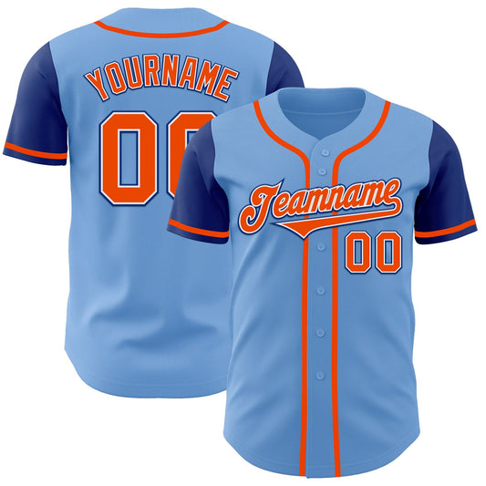 Custom Light Blue Orange-Royal Authentic Two Tone Baseball Jersey - Sky-Custom
