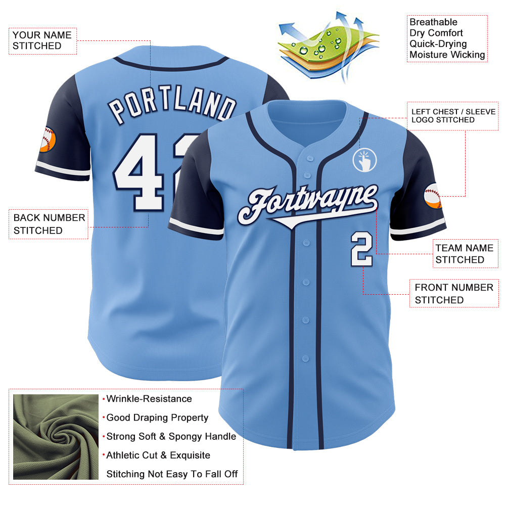Custom Light Blue White-Navy Authentic Two Tone Baseball Jersey - Sky-Custom
