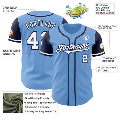 Custom Light Blue White-Navy Authentic Two Tone Baseball Jersey - Sky-Custom