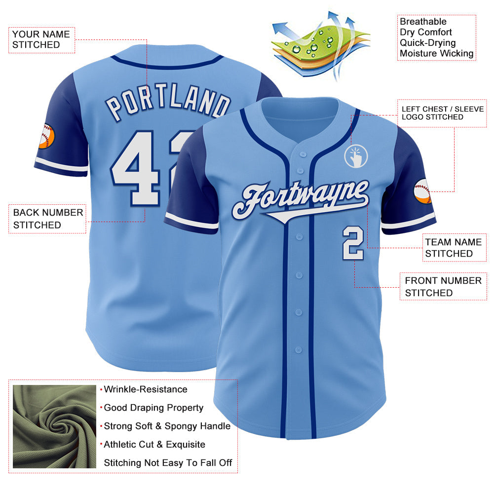 Custom Light Blue White-Royal Authentic Two Tone Baseball Jersey - Sky-Custom