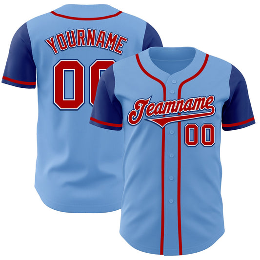 Custom Light Blue Red-Royal Authentic Two Tone Baseball Jersey - Sky-Custom