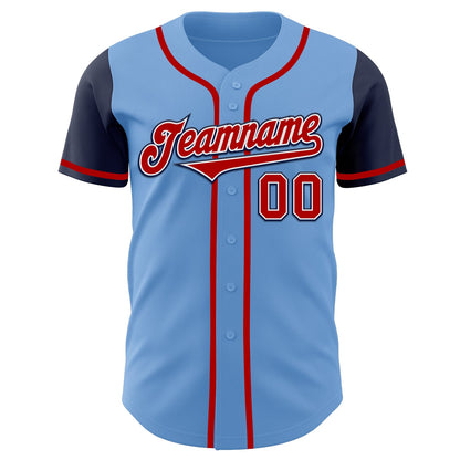 Custom Light Blue Red-Navy Authentic Two Tone Baseball Jersey - Sky-Custom
