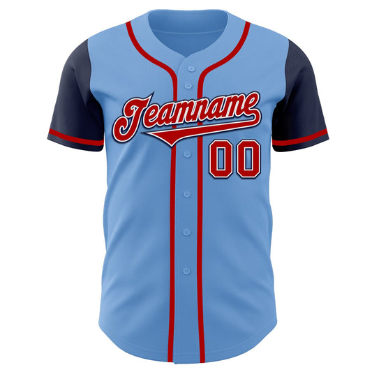 Custom Light Blue Red-Navy Authentic Two Tone Baseball Jersey - Sky-Custom