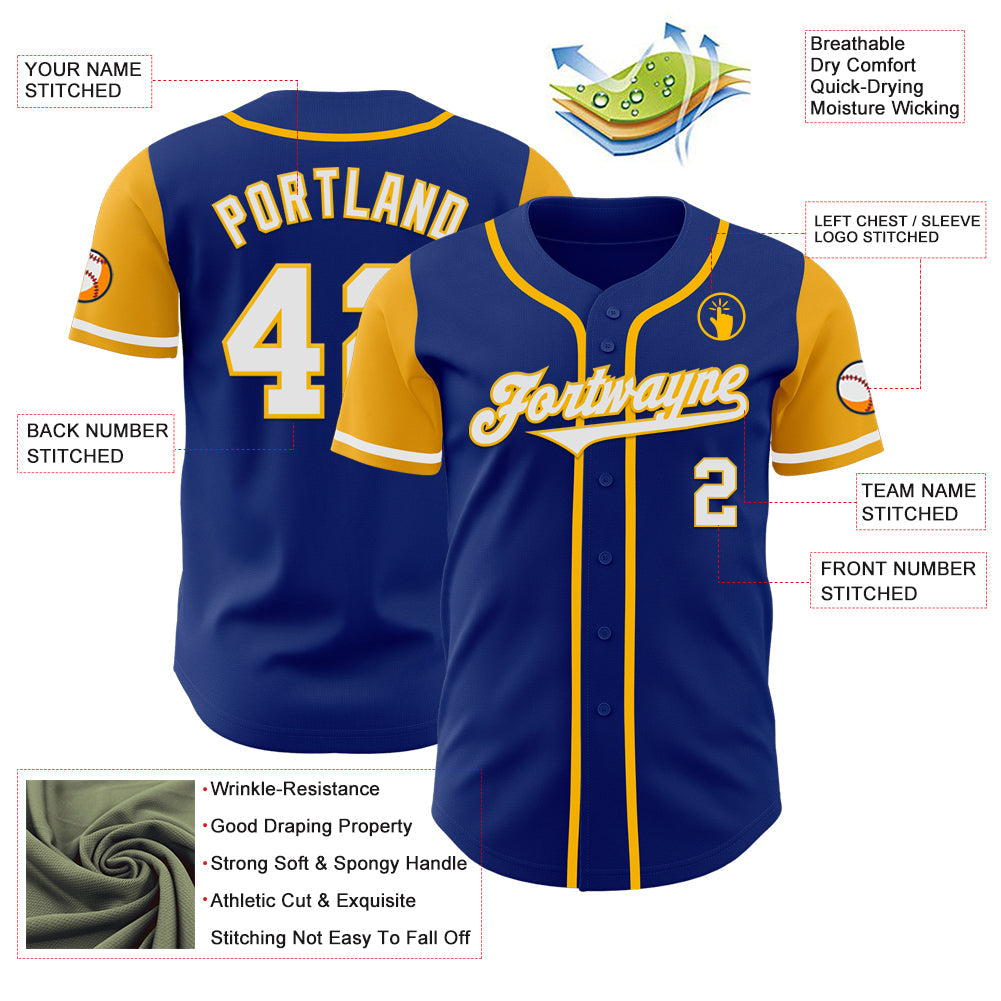 Custom Royal White-Gold Authentic Two Tone Baseball Jersey - Sky-Custom