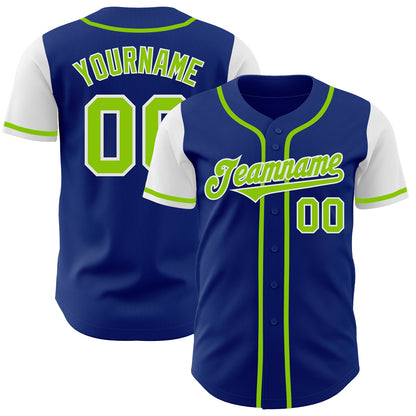 Custom Royal Neon Green-White Authentic Two Tone Baseball Jersey - Sky-Custom