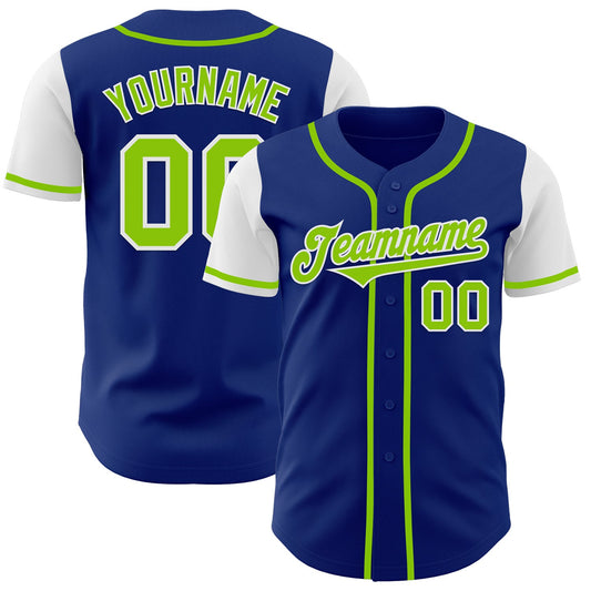 Custom Royal Neon Green-White Authentic Two Tone Baseball Jersey - Sky-Custom