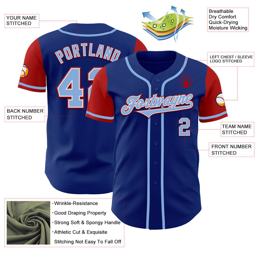 Custom Royal Light Blue-Red Authentic Two Tone Baseball Jersey - Sky-Custom