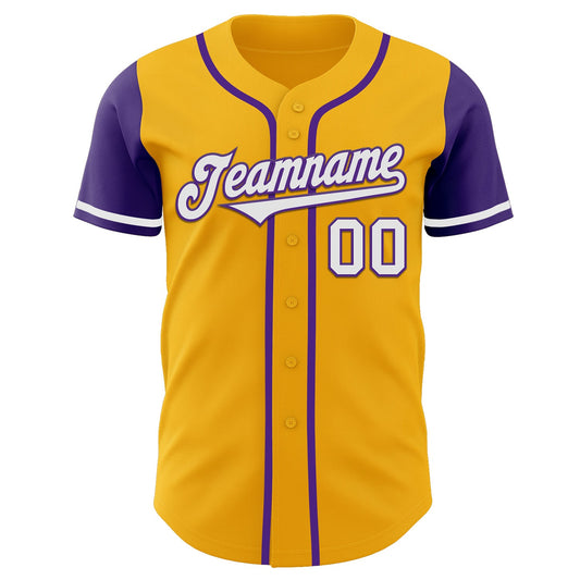 Custom Gold White-Purple Authentic Two Tone Baseball Jersey - Sky-Custom