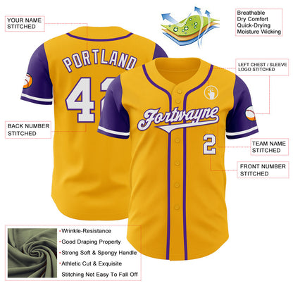 Custom Gold White-Purple Authentic Two Tone Baseball Jersey - Sky-Custom