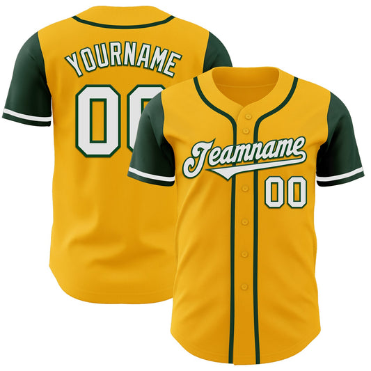 Custom Gold White-Green Authentic Two Tone Baseball Jersey - Sky-Custom