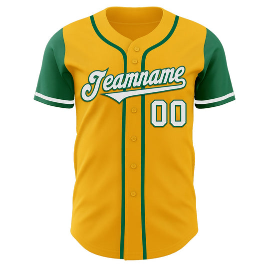 Custom Gold White-Kelly Green Authentic Two Tone Baseball Jersey - Sky-Custom