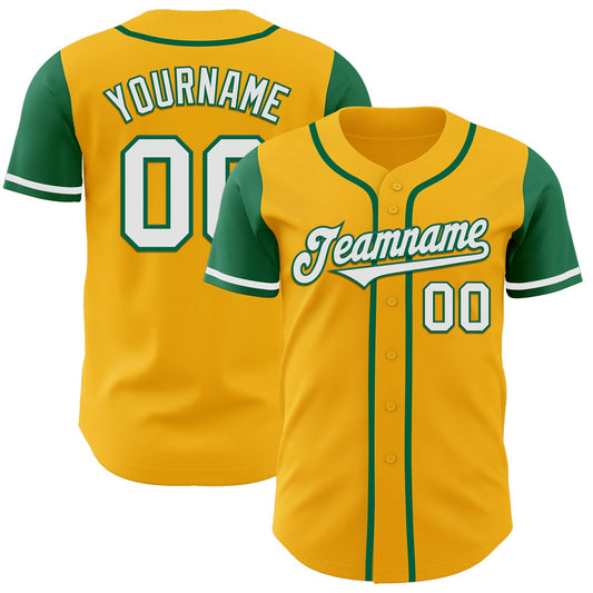 Custom Gold White-Kelly Green Authentic Two Tone Baseball Jersey - Sky-Custom