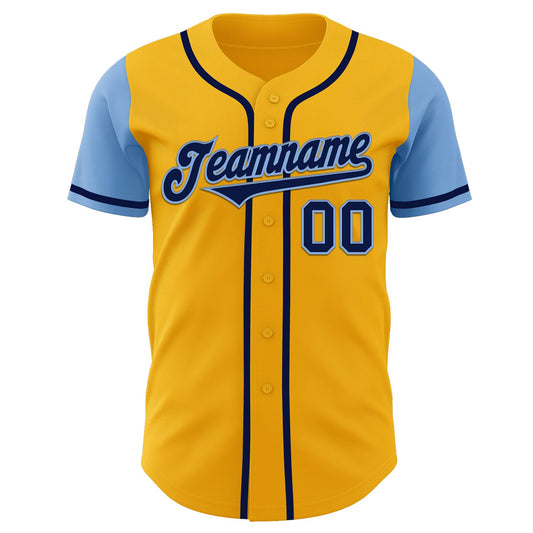 Custom Gold Navy-Light Blue Authentic Two Tone Baseball Jersey - Sky-Custom