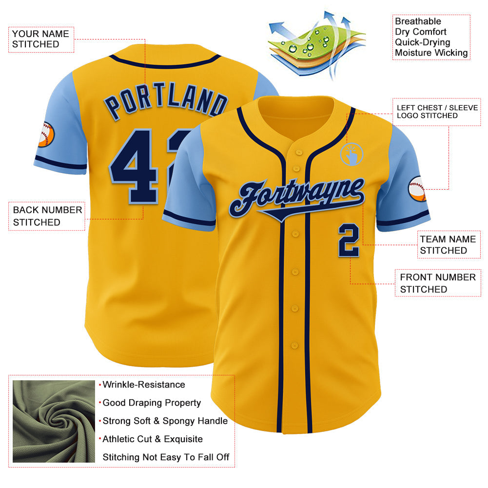 Custom Gold Navy-Light Blue Authentic Two Tone Baseball Jersey - Sky-Custom