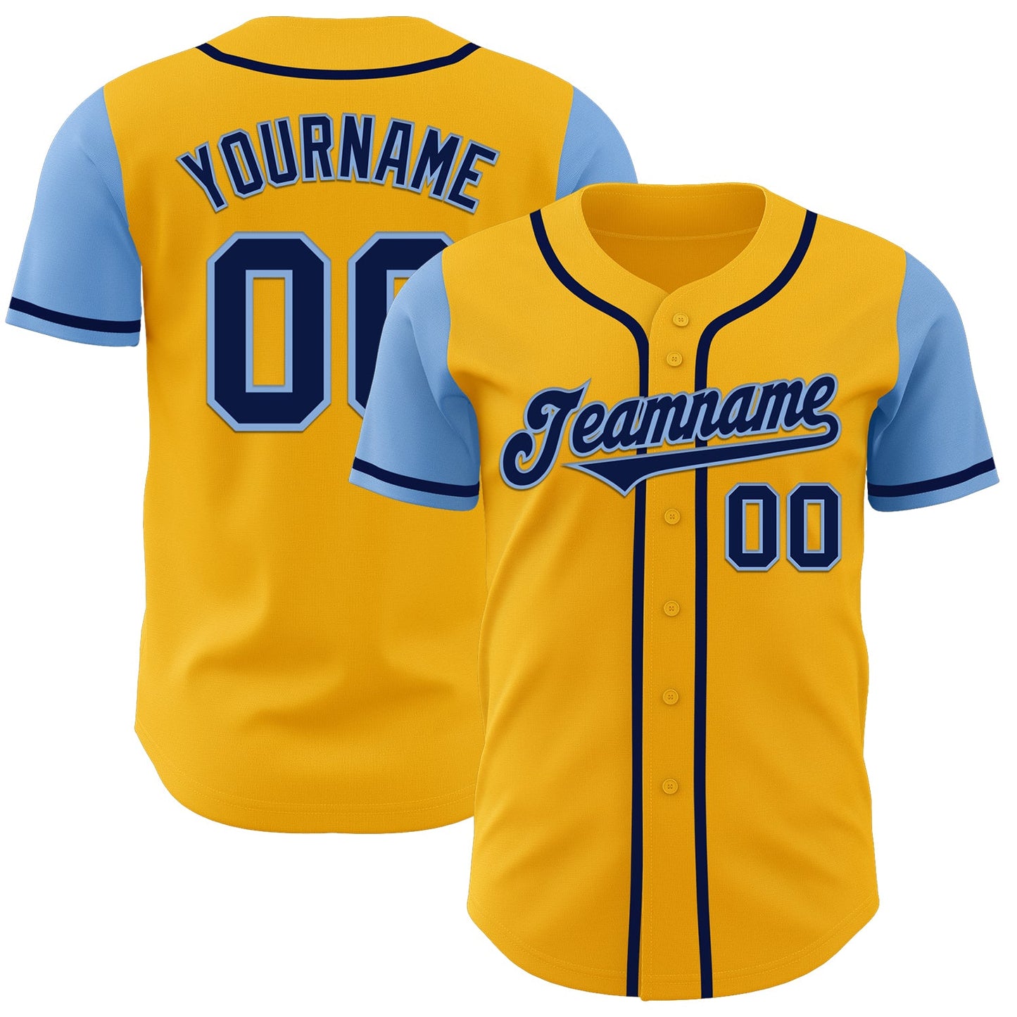 Custom Gold Navy-Light Blue Authentic Two Tone Baseball Jersey - Sky-Custom