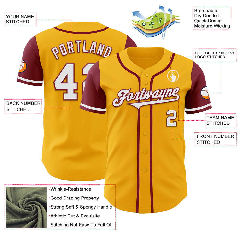 Custom Gold White-Crimson Authentic Two Tone Baseball Jersey - Sky-Custom
