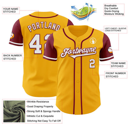 Custom Gold White-Crimson Authentic Two Tone Baseball Jersey - Sky-Custom