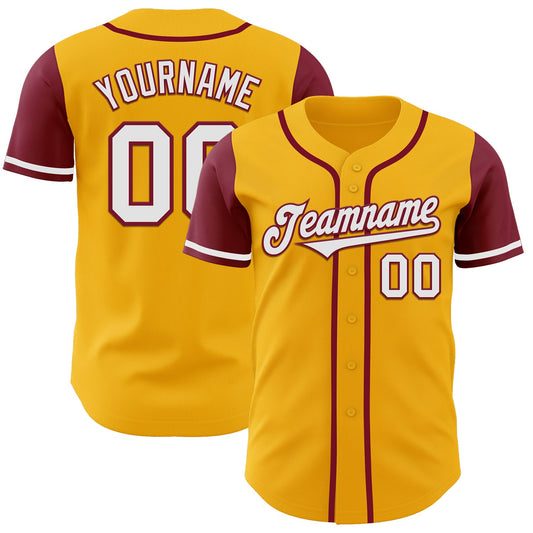 Custom Gold White-Crimson Authentic Two Tone Baseball Jersey - Sky-Custom