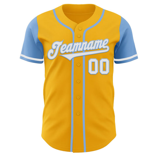 Custom Gold White-Light Blue Authentic Two Tone Baseball Jersey - Sky-Custom