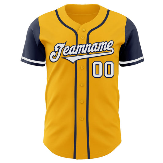 Custom Gold White-Navy Authentic Two Tone Baseball Jersey - Sky-Custom