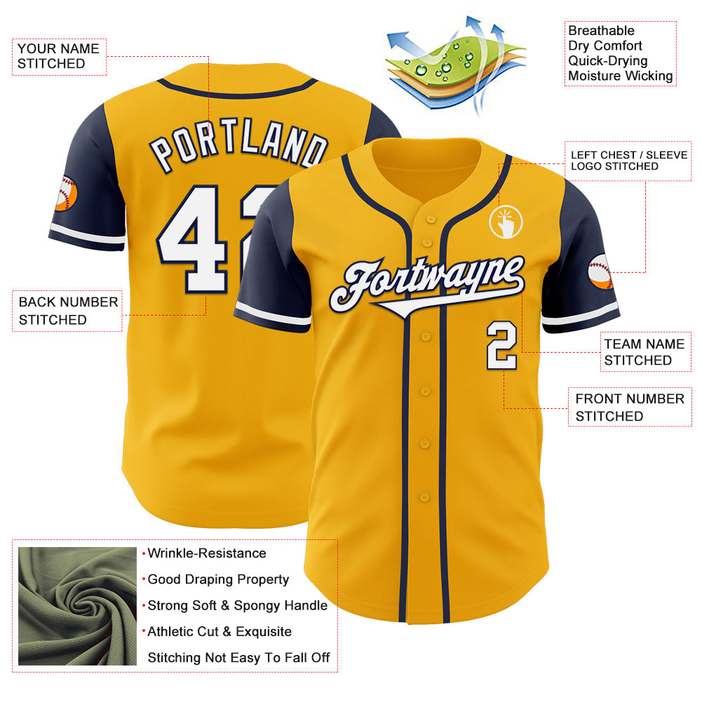 Custom Gold White-Navy Authentic Two Tone Baseball Jersey - Sky-Custom