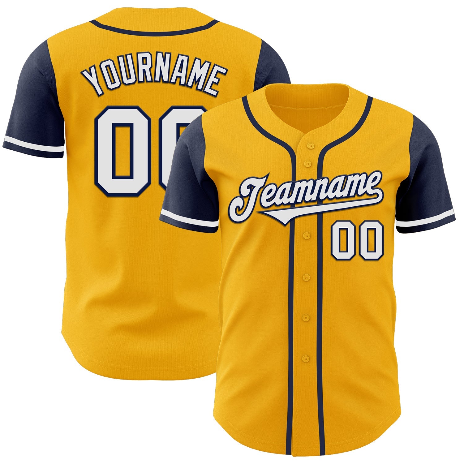 Custom Gold White-Navy Authentic Two Tone Baseball Jersey - Sky-Custom