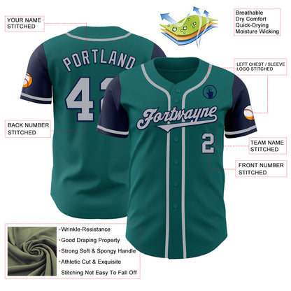 Custom Teal Gray-Navy Authentic Two Tone Baseball Jersey - Sky-Custom