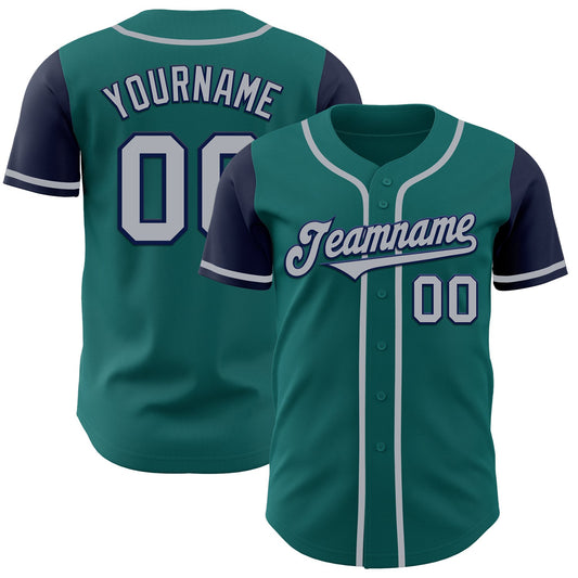 Custom Teal Gray-Navy Authentic Two Tone Baseball Jersey - Sky-Custom