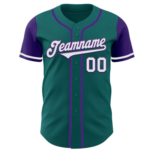 Custom Teal White-Purple Authentic Two Tone Baseball Jersey - Sky-Custom