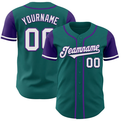 Custom Teal White-Purple Authentic Two Tone Baseball Jersey - Sky-Custom