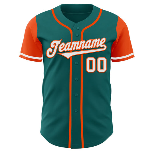 Custom Teal White-Orange Authentic Two Tone Baseball Jersey - Sky-Custom