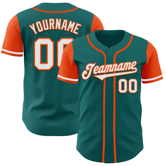 Custom Teal White-Orange Authentic Two Tone Baseball Jersey - Sky-Custom