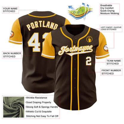 Custom Brown White-Gold Authentic Two Tone Baseball Jersey - Sky-Custom