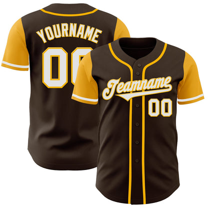 Custom Brown White-Gold Authentic Two Tone Baseball Jersey - Sky-Custom