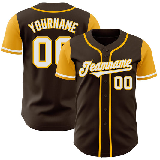 Custom Brown White-Gold Authentic Two Tone Baseball Jersey - Sky-Custom