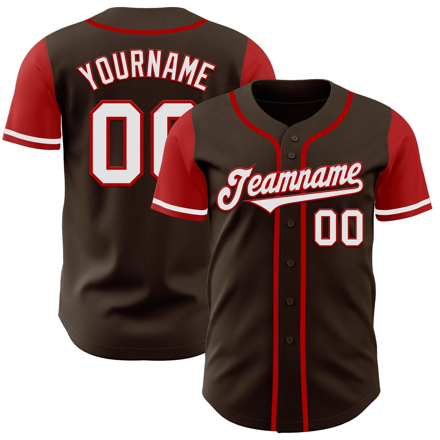 Custom Brown White-Red Authentic Two Tone Baseball Jersey - Sky-Custom