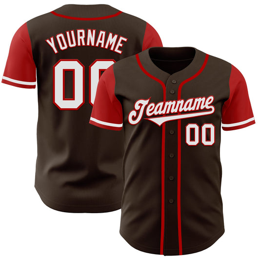 Custom Brown White-Red Authentic Two Tone Baseball Jersey - Sky-Custom