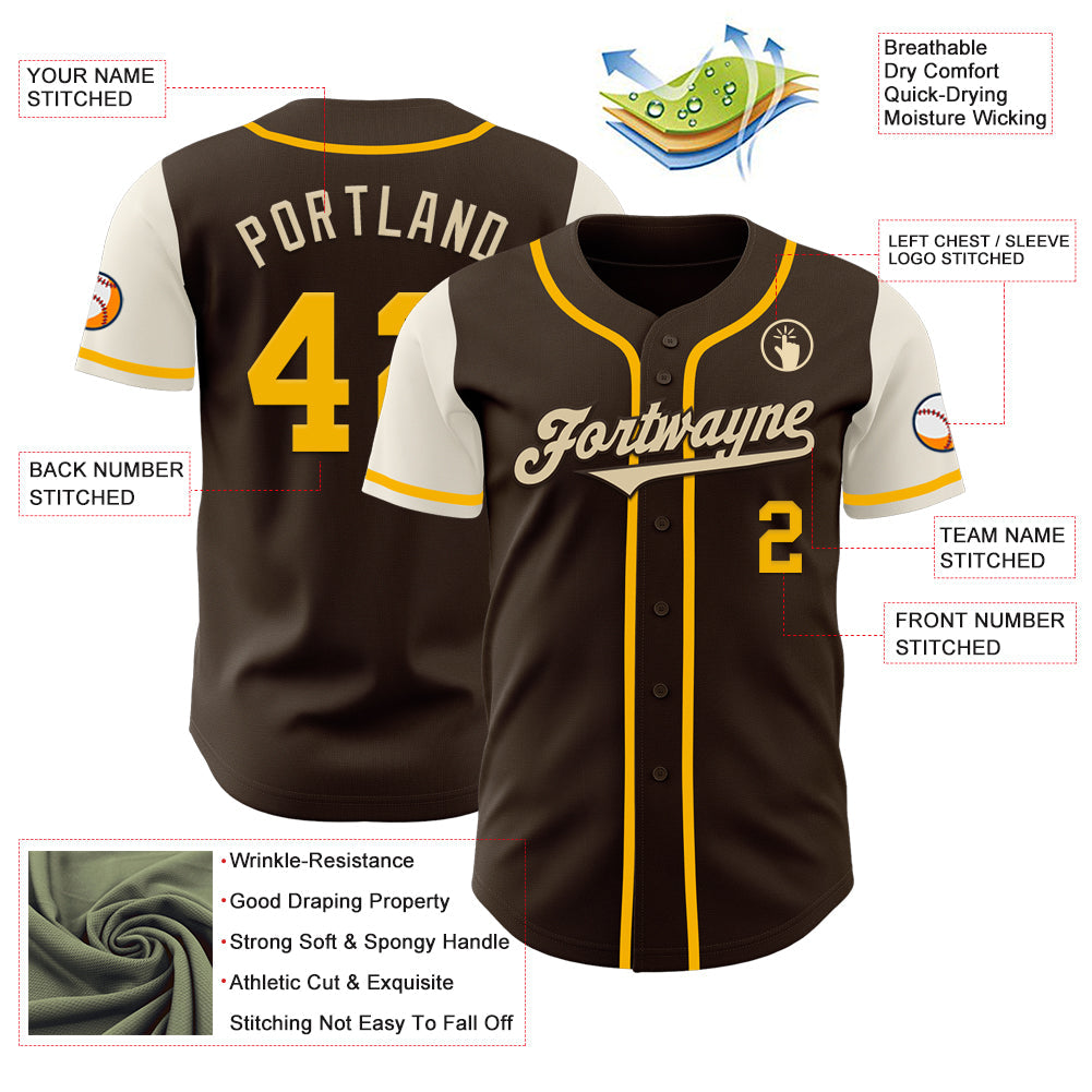 Custom Brown Gold-Cream Authentic Two Tone Baseball Jersey - Sky-Custom